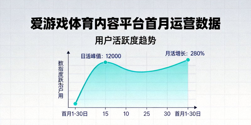 爱游戏体育内容平台首月运营数据图表展示，用户活跃度曲线飙升
