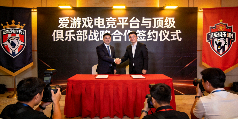 爱游戏电竞平台与顶级俱乐部战略合作签约仪式现场，双方代表握手合影