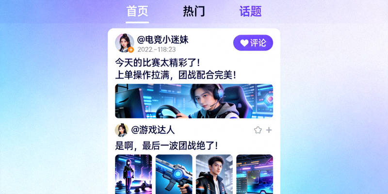 活跃的电竞粉丝在线社区互动界面，展示用户生成内容