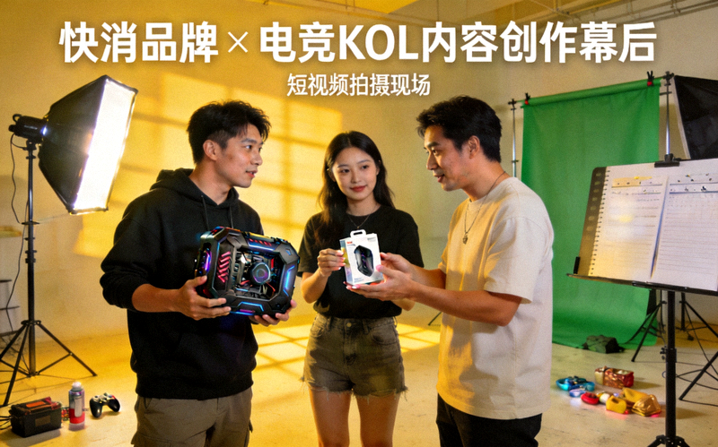 快消品牌与电竞KOL共同创作短视频内容的幕后制作花絮
