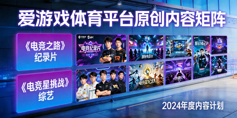 爱游戏体育平台原创电竞纪录片与综艺节目海报墙，展示多元化内容矩阵