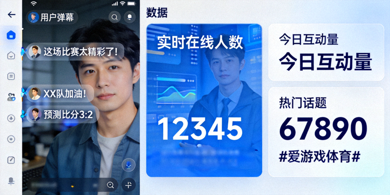 爱游戏体育社区互动页面展示，用户弹幕讨论与实时数据面板