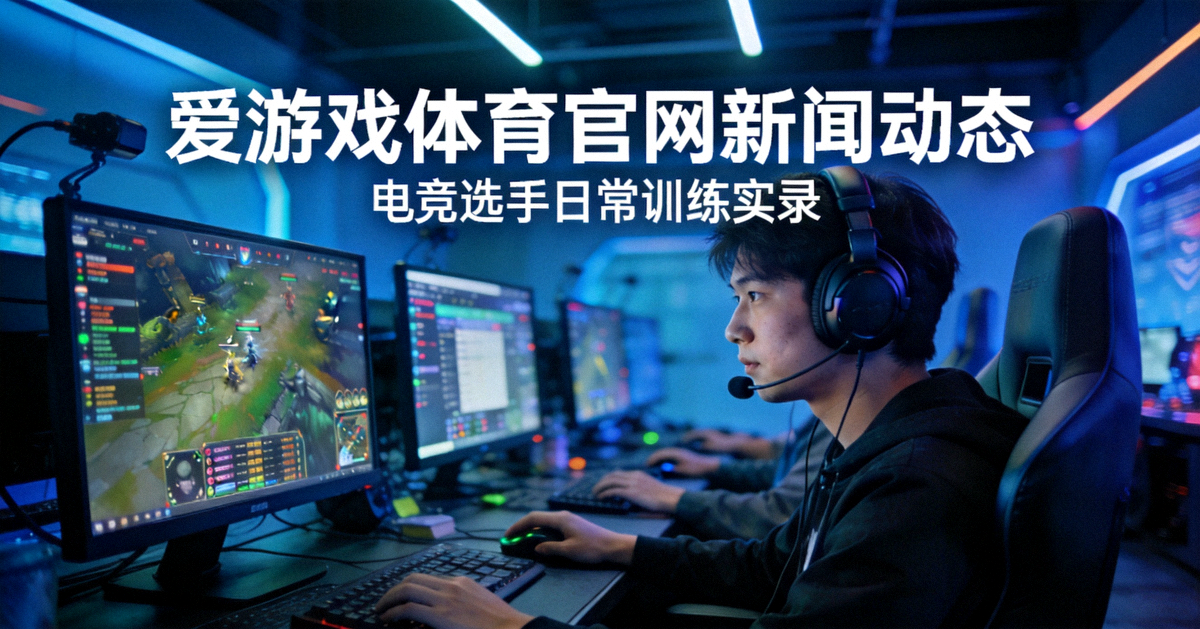 爱游戏体育官网新闻动态配图：电竞选手佩戴耳机坐在电脑前专注训练，多屏显示比赛数据与画面